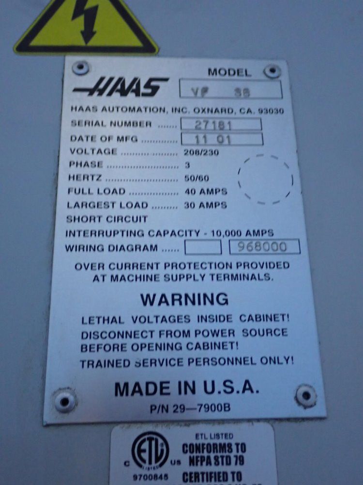 Haas 48" X 18" Cnc Vmc - Vf3b