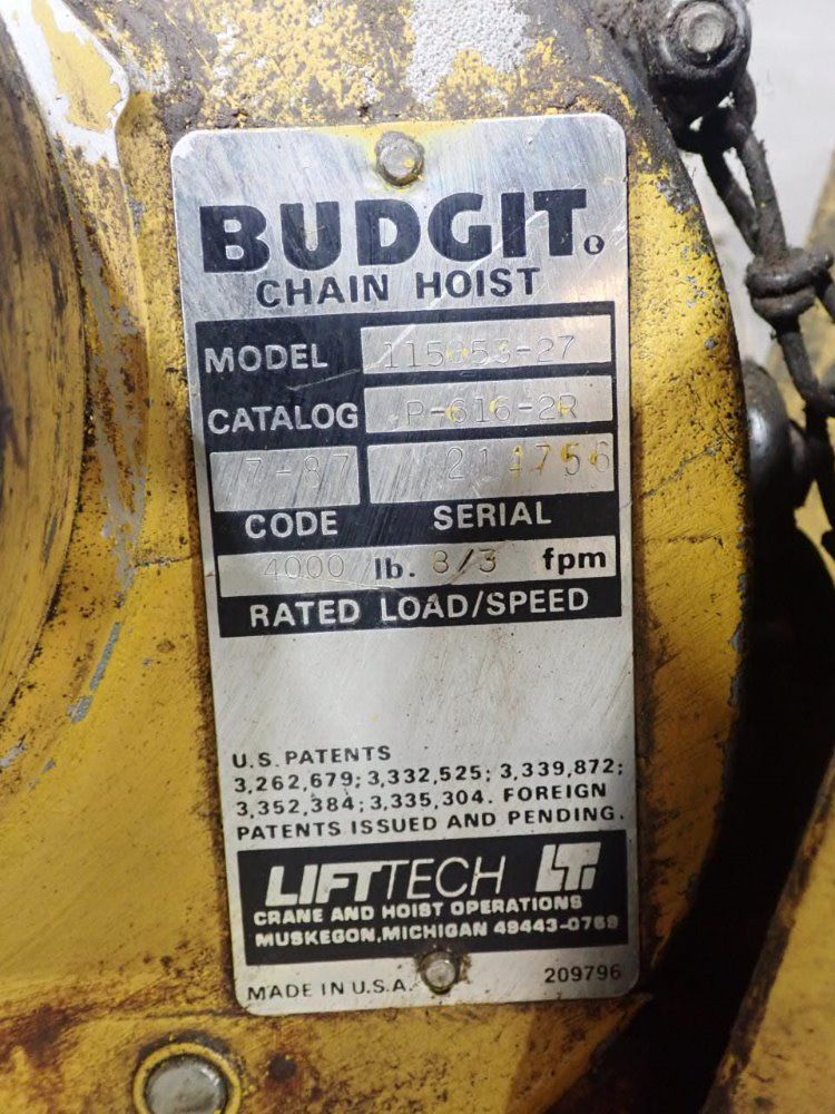 Budgit 1 1/3hp 4000lb 2ton Chain Hoist - 115853-27