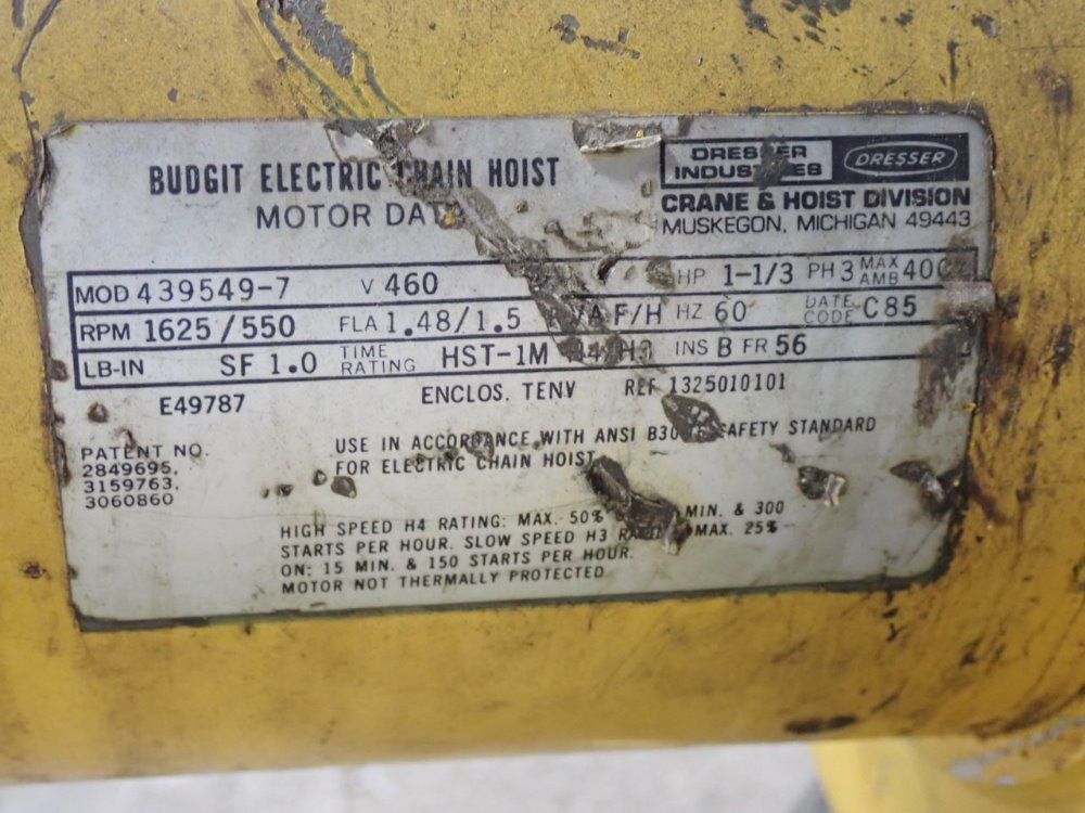 Budgit 1 1/3hp 4000lb 2ton Chain Hoist - 115853-27