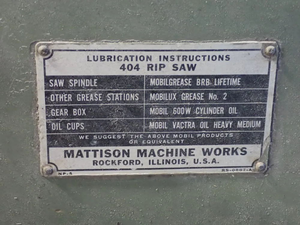 Mattison Machine Works 76"x54"-table Rip Saw - 404