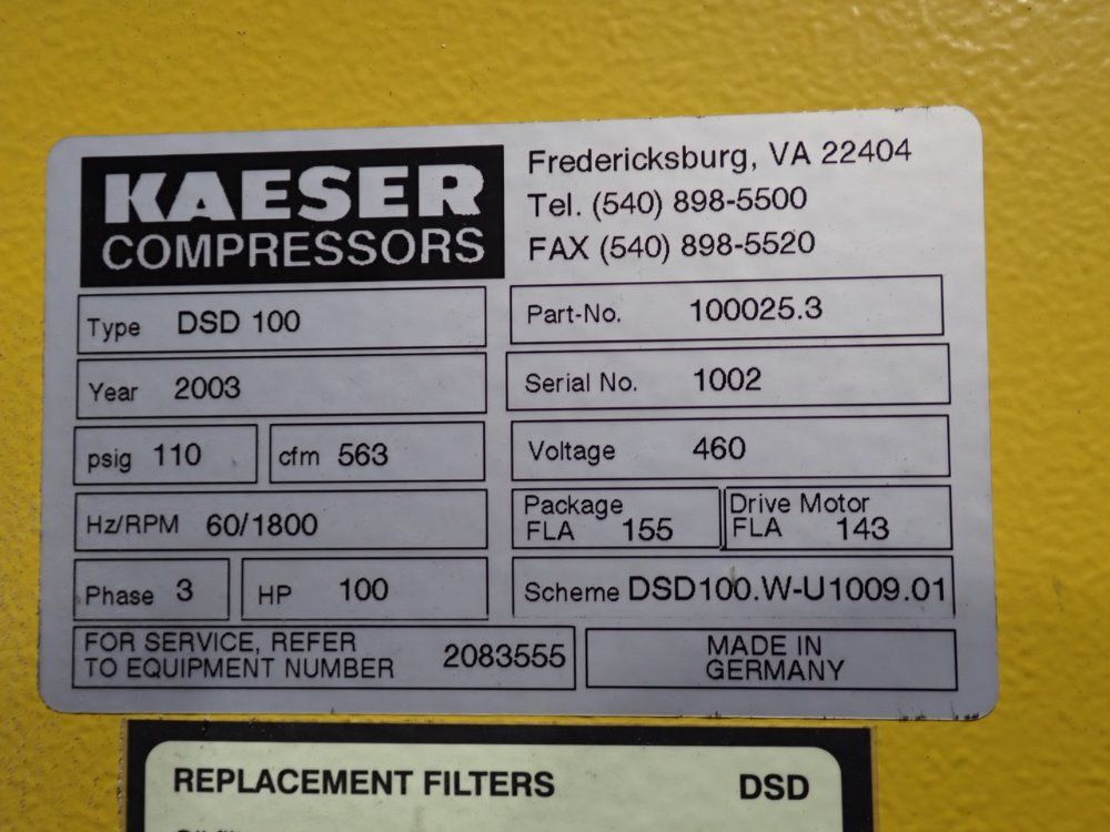 Kaeser Air Compressor - Dsd100