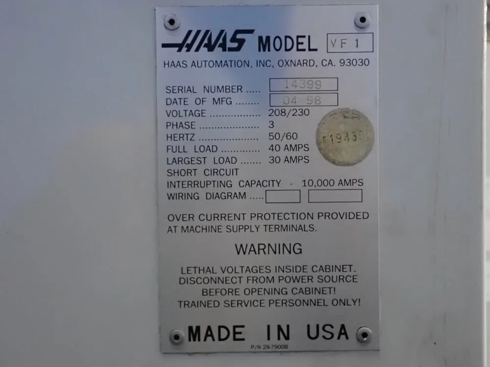 Haas Haas Vf1 Cnc Vmc
