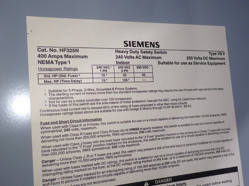 Siemens Fusible Disconnect