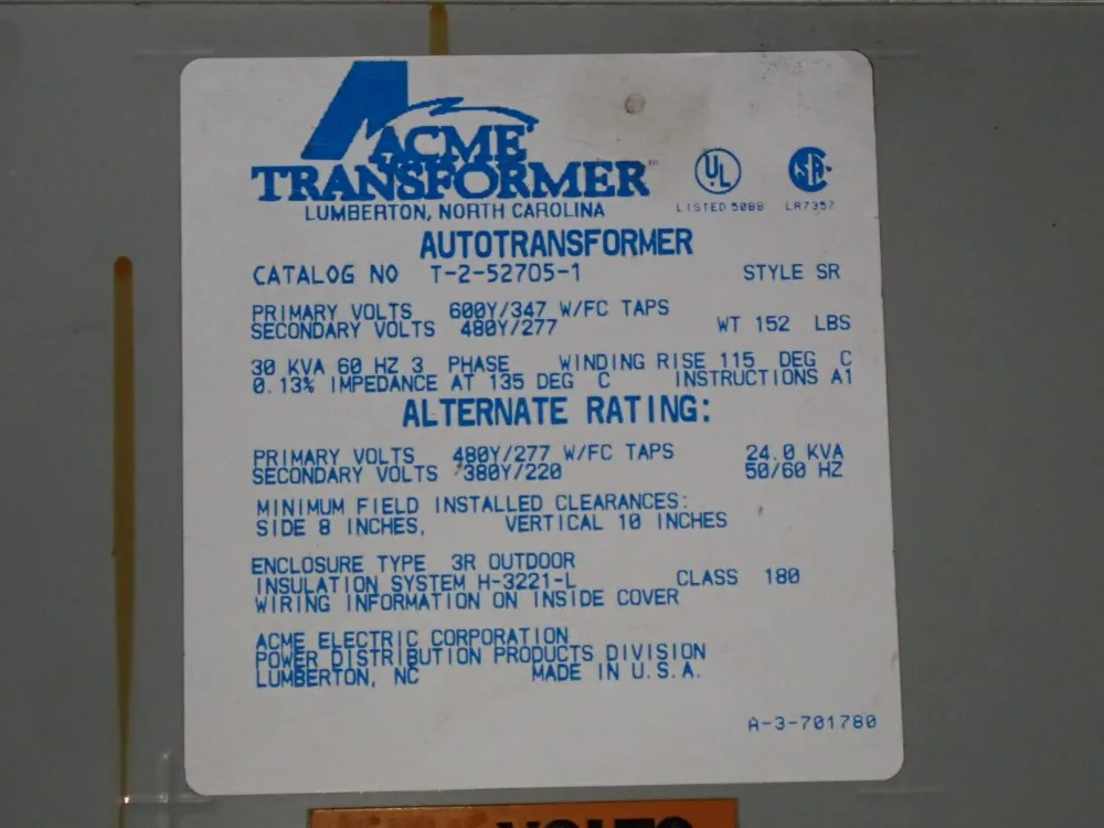 Acme 30 Kva Transformer - T-2-52-705-1