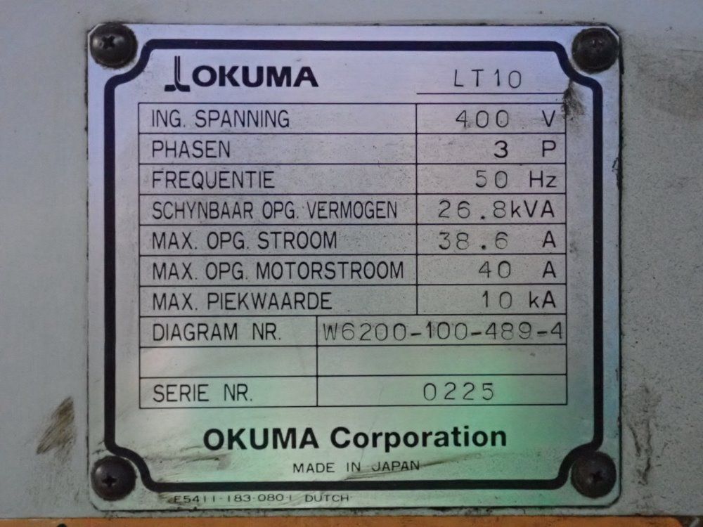 Okuma Lt10 Cnc Lathe - Lt10