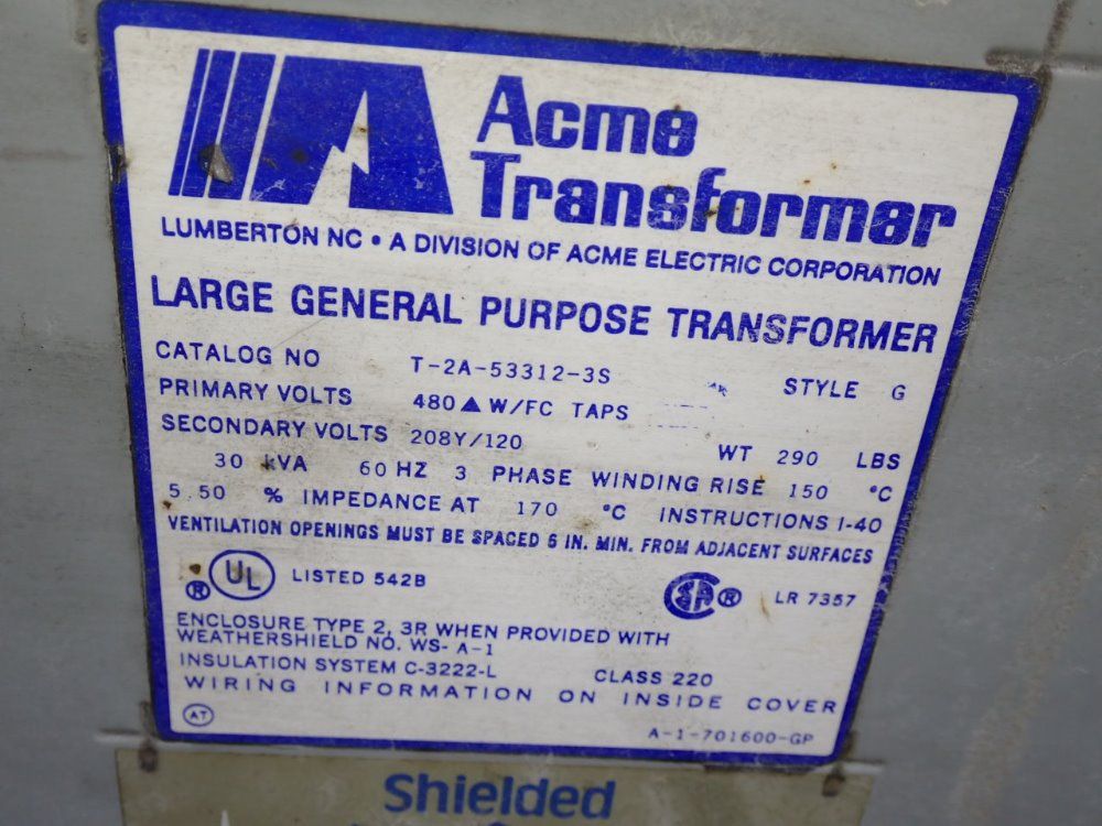 Acme 30 Kva Transformer - T-2a-53312-3s