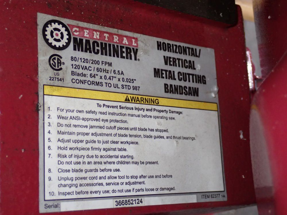Central Machinery Horizontal Band Saw