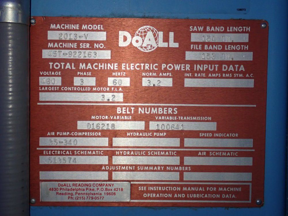 Doall Doall 2013v Vertical Band Saw