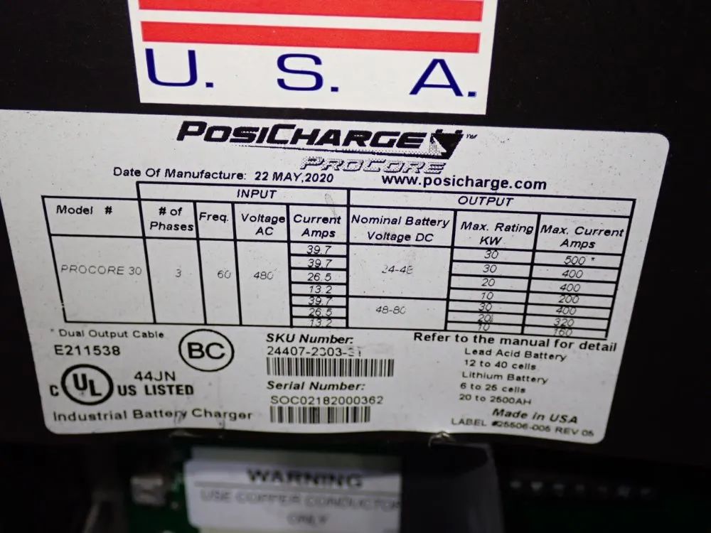 Posicharge 48v/ 500a Battery Charger - Procore30