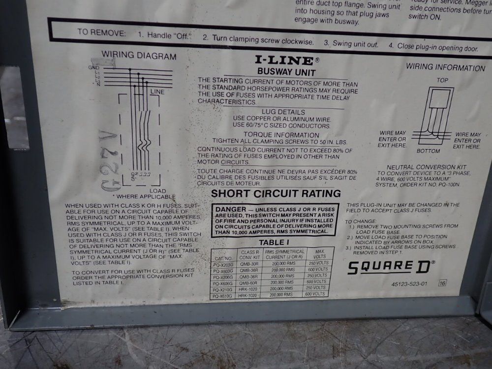 Square D 30a/600v Bus Plug - Pq3603g