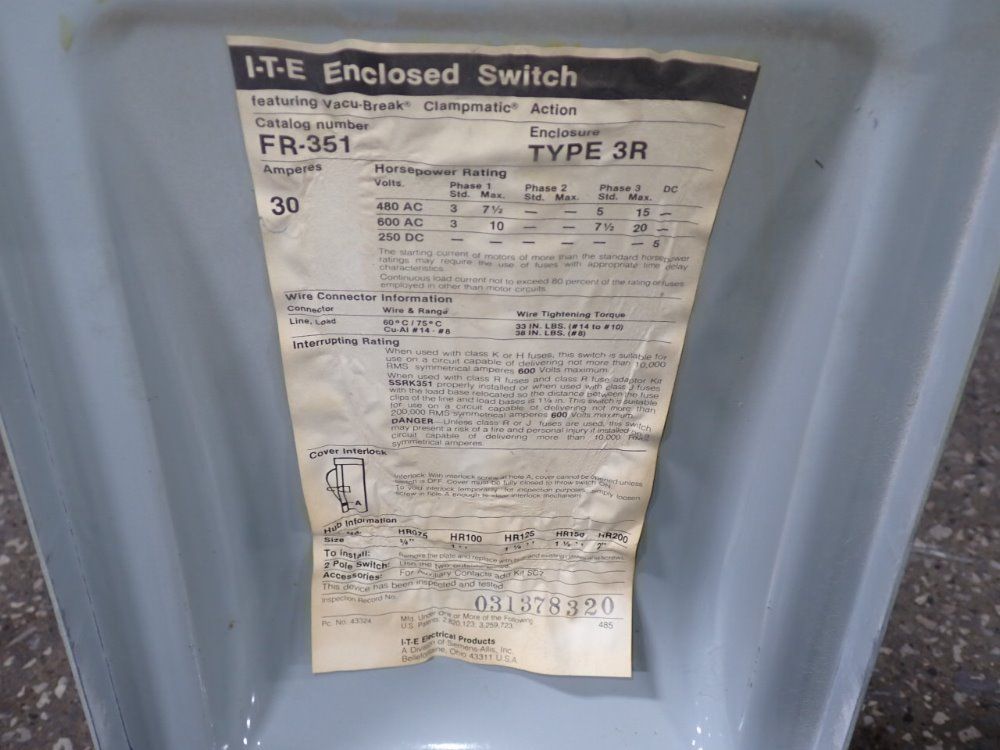 Ite Electric Products Fusible Disconnect