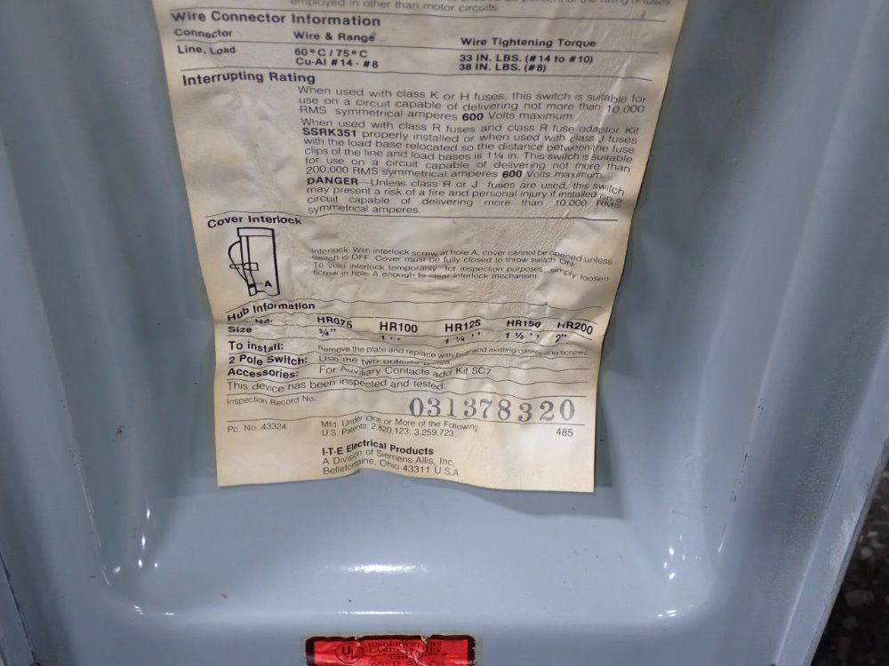 Ite Electric Products Fusible Disconnect