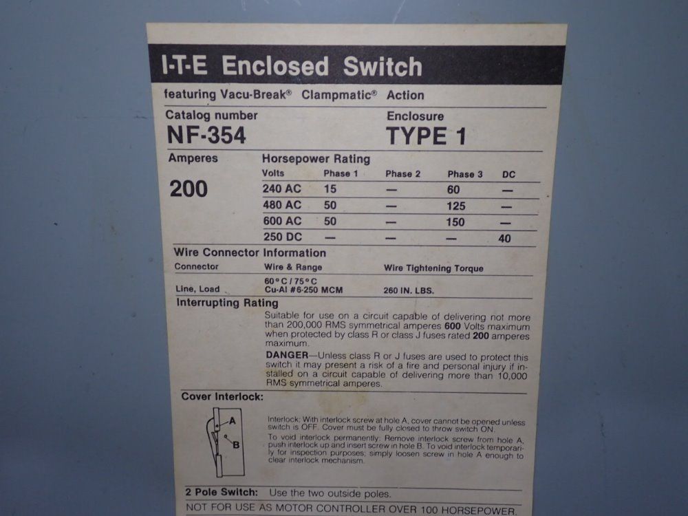 Ite Electric Products Nonfusible Disconnect