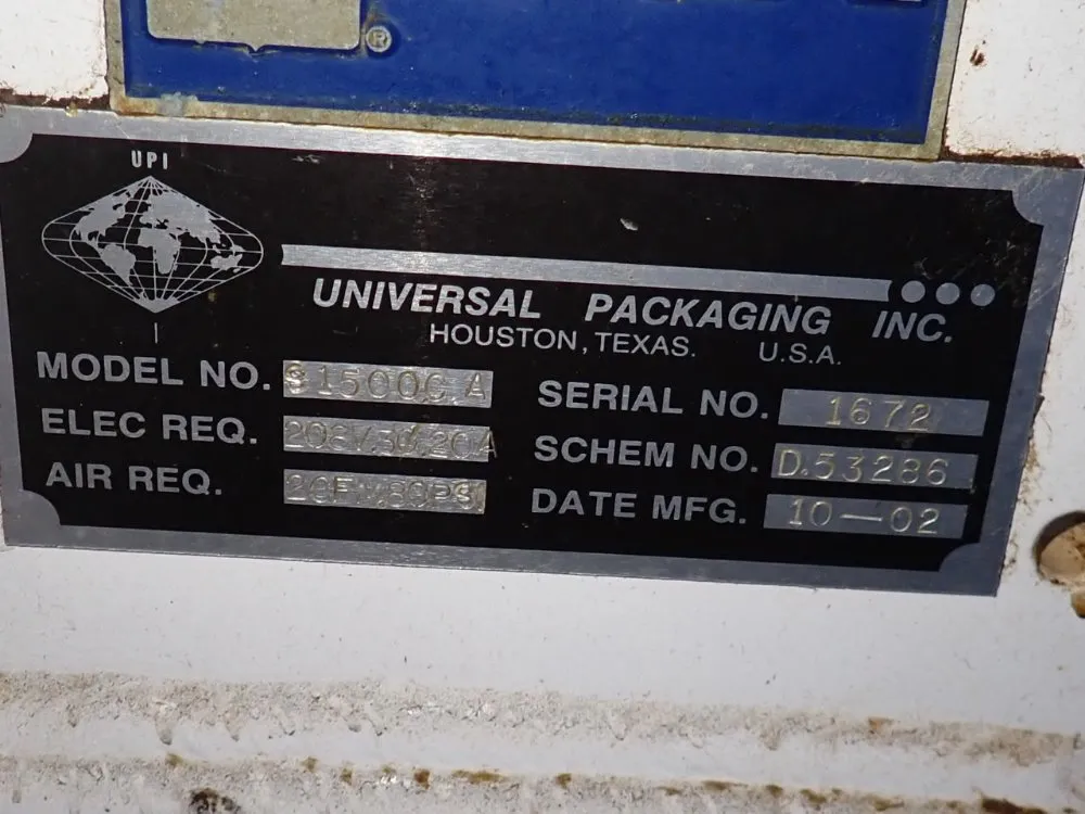 Universal Packaging Inc Vertical Form Fill & Seal Machine - S1500ca