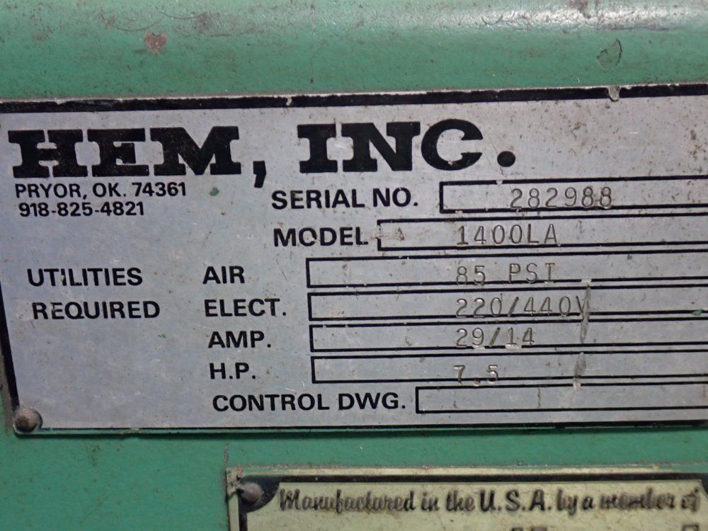 Hem 25" X 21" Horizontal Band Saw - 1400la