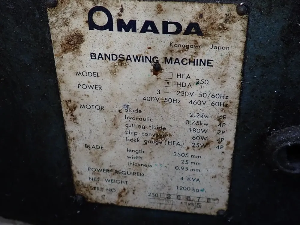 Amada 10" X 11" Horizontal Band Saw - Hda-250