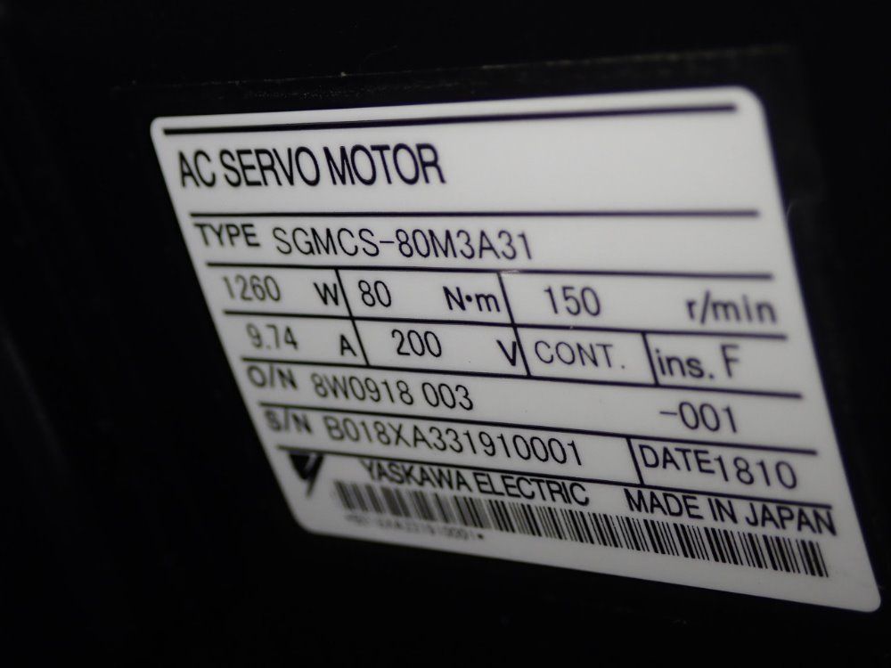 Yaskawa Electric Ac Servo Motor - Sgmcs-80m3a31