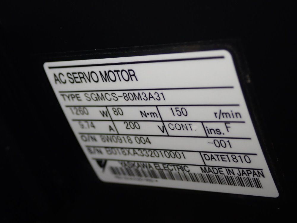 Yaskawa Electric Ac Servo Motor - Sgmcs-80m3a31