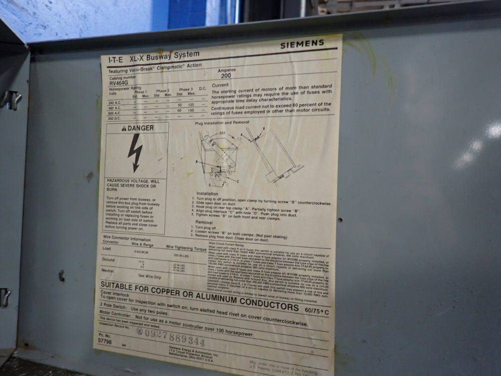 Siemens 200 Amps Bus Plug - Rv464g