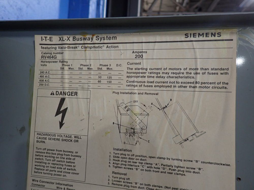 Siemens 200 Amps Bus Plug - Rv464g