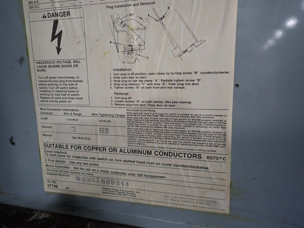 Siemens 200 Amps Bus Plug - Rv464g