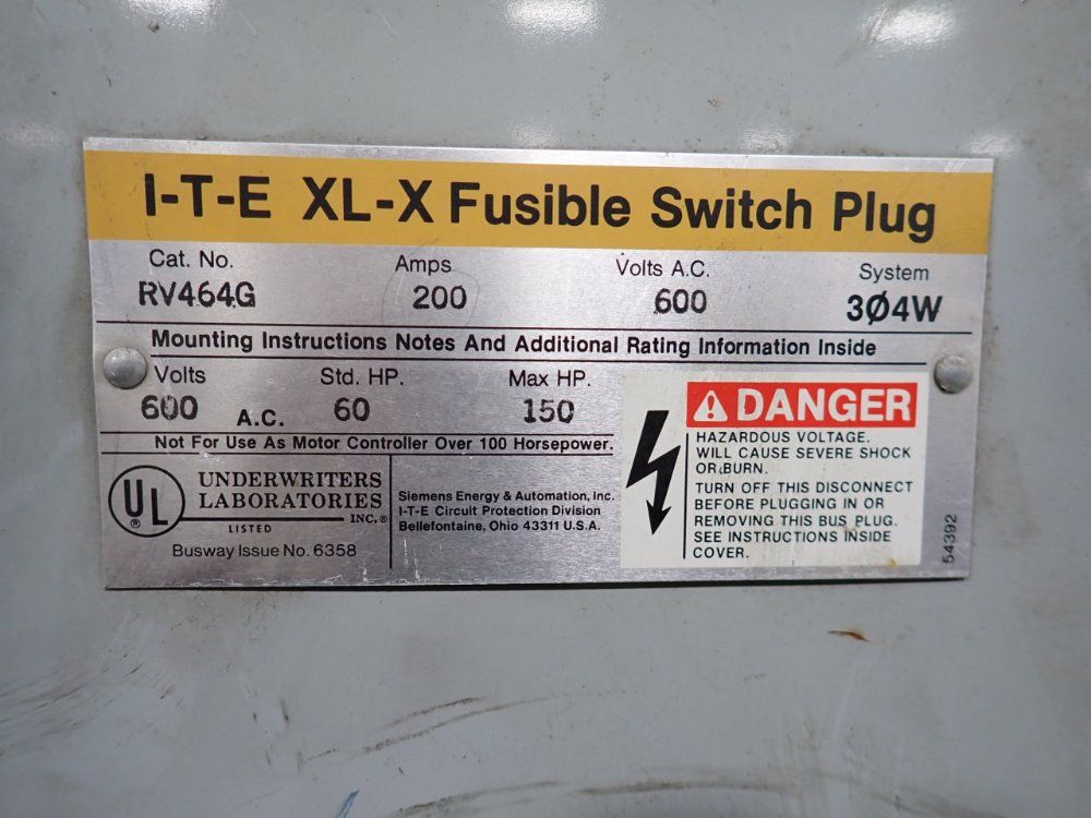 Siemens 200 Amps Bus Plug - Rv464g