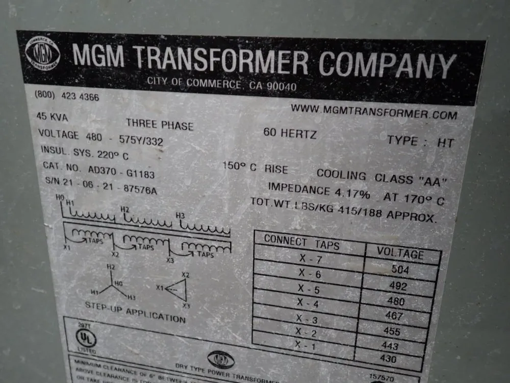 Mgm Transformer Co. 45 Kva Transformer - Ad370-g1183