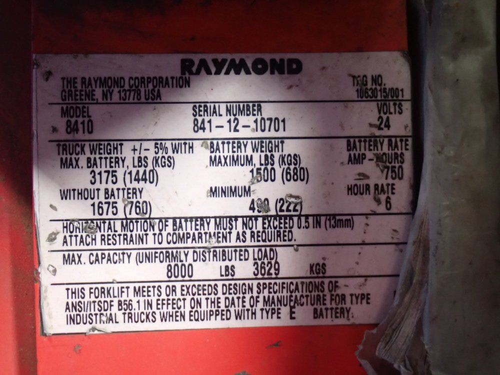 The Raymond Corporation 8,000 Lbs Riding Electric Pallet Jack - 8410