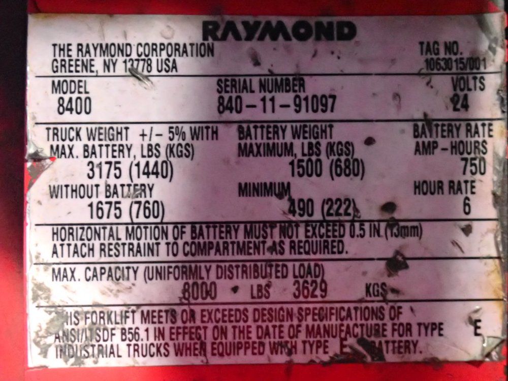 The Raymond Corporation 8,000 Lbs Riding Electric Pallet Jack - 8400