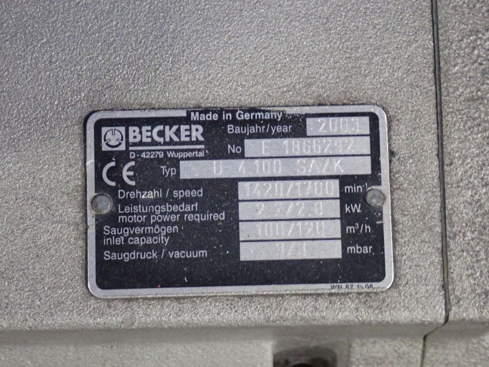 Becker 100/120 M^3h Vacuum Pump - U 4.100 Sa/k