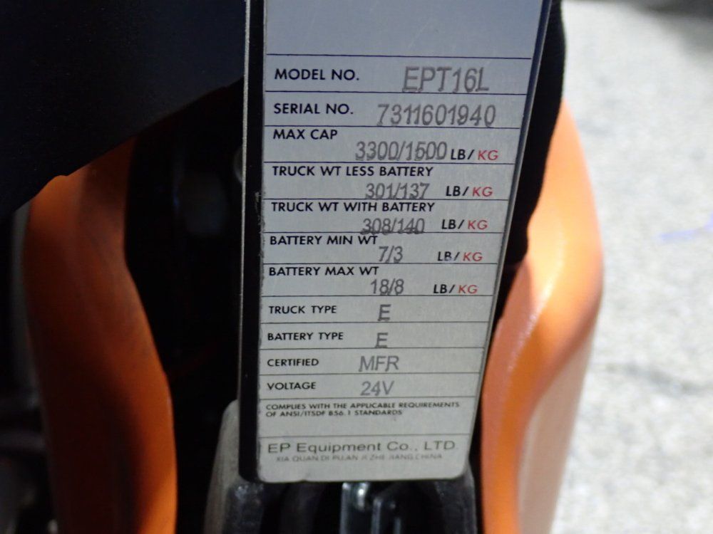 Ep Equipment Co 3,300 Lbs Electric Pallet Jack - Ept16l