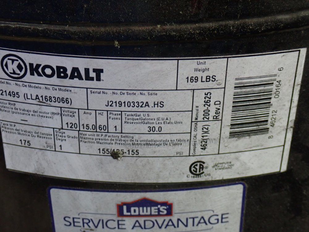 Kobalt 30 Gal Air Compressor - 221495