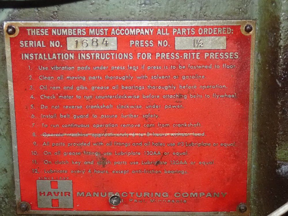 Press-rite Punch Press - 1 1/2