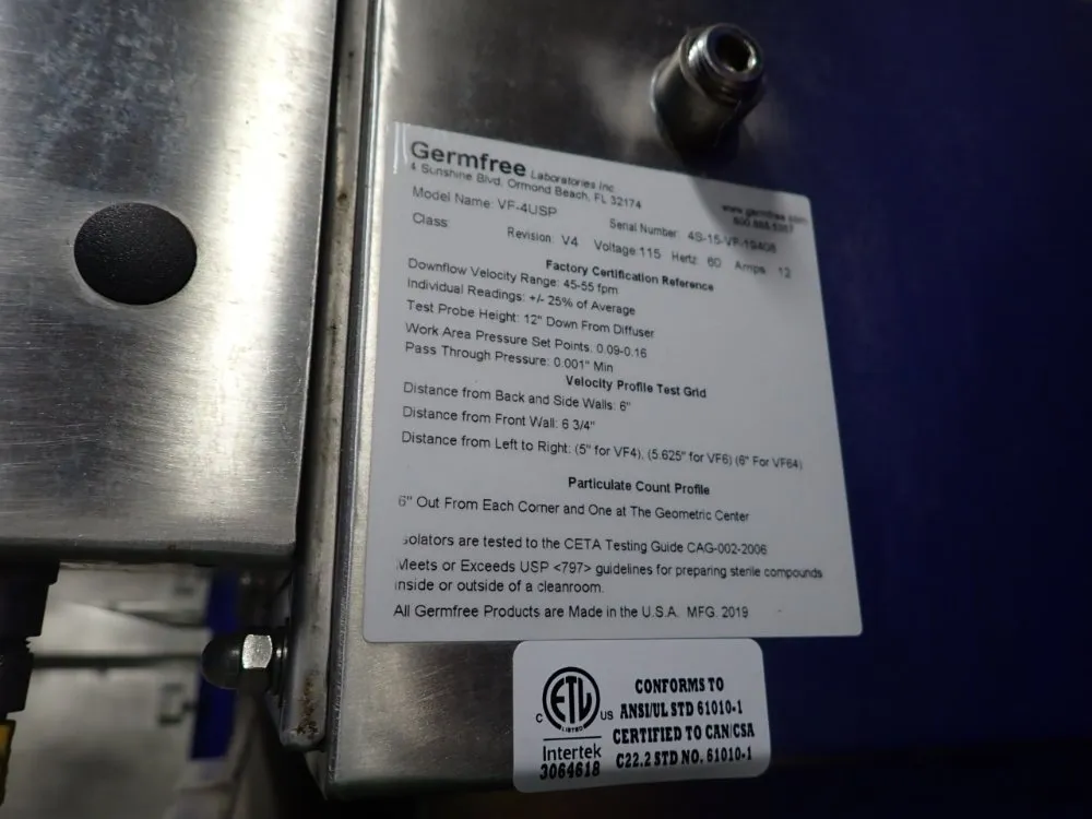 Germfree Laboratories 24" X 30" X 22" Chamber Containment Aseptic Isolator Laminar Flow Hood - Vf-4usp