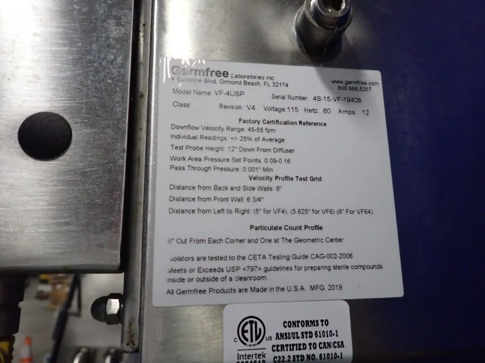Germfree Laboratories 24" X 30" X 22" Chamber Containment Aseptic Isolator Laminar Flow Hood - Vf-4usp