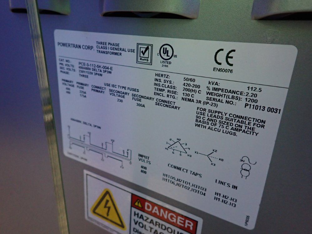 Powertran 112.5 Kva Transformer - Pce-3-112-5k-004-e