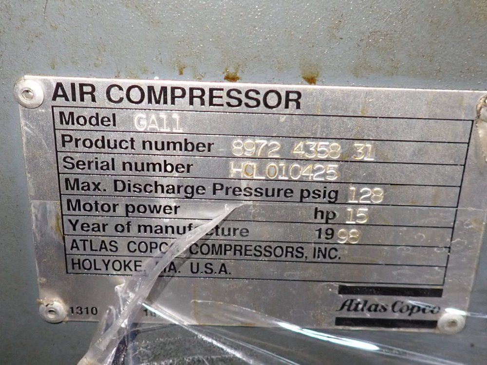 Atlas Copco 15 Hp Air Compressor - Ga11