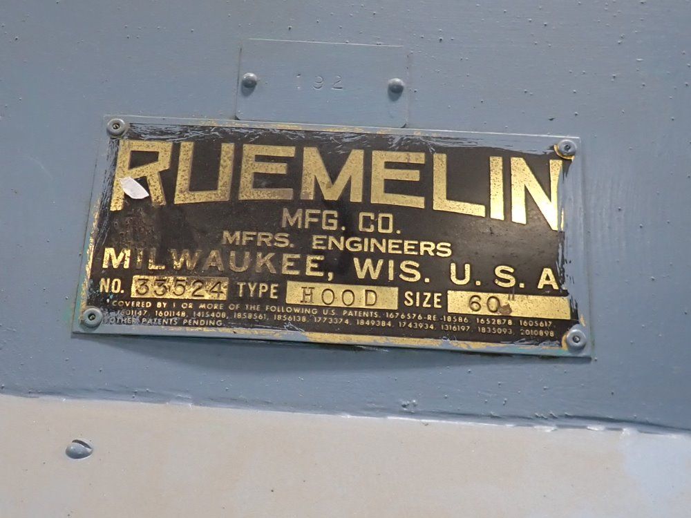 Ruemelin Mfg Co 60" X 60" X 35" Blast Cabinet - Hood