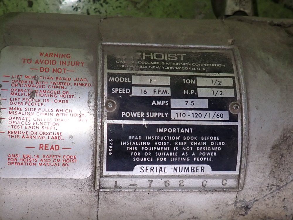 Columbus Mckinnon Corp 1/2 Ton Electric Chain Hoist - F