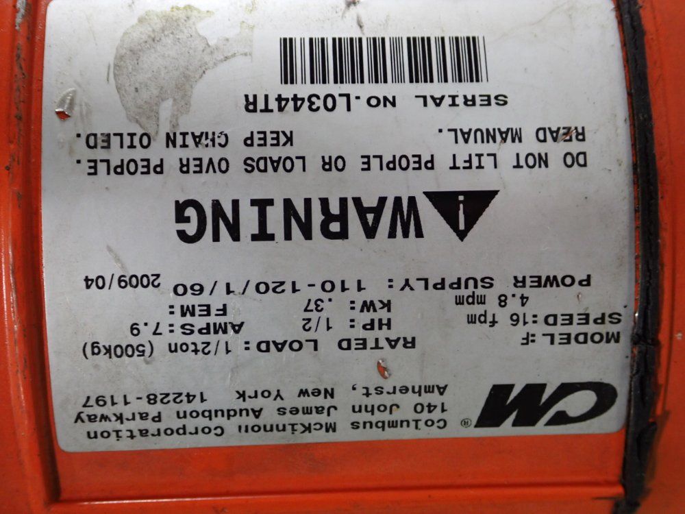 Columbus Mckinnon Corporation 1/2 Ton Hoist - F