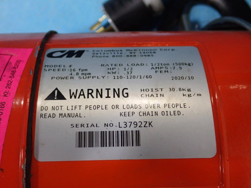 Columbus Mckinnon Corporation 1/2 Ton Hoist - F