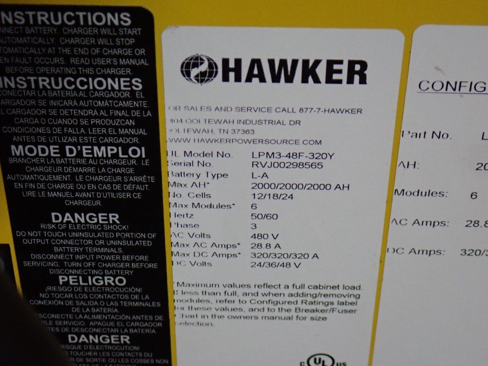 Hawker 24/36/48 V - 2000 Ah Battery Charger - Lpm3-48f-320y