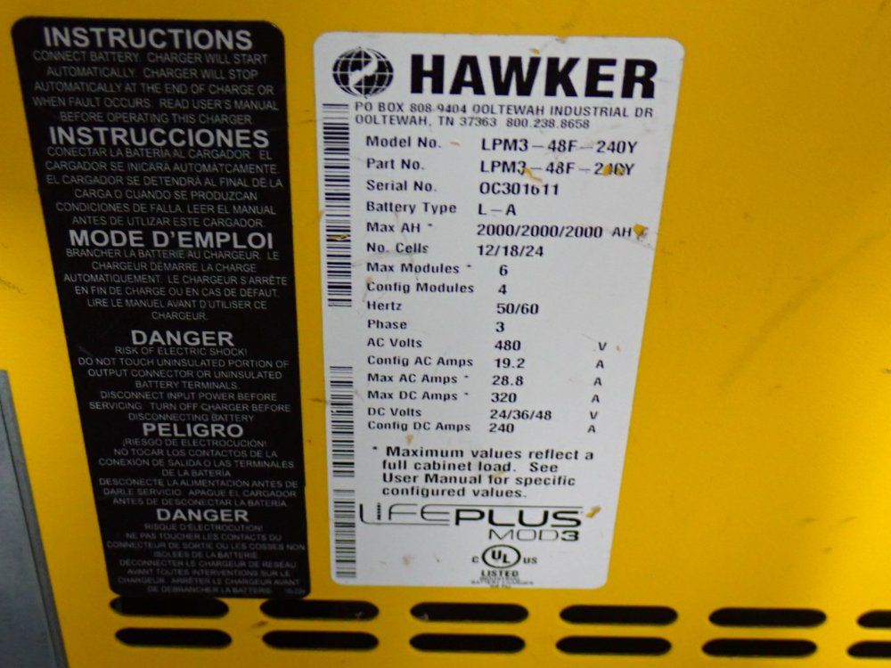 Hawker 24/36/48 V - 2000 Ah Battery Charger - Lpm3-48f-240y