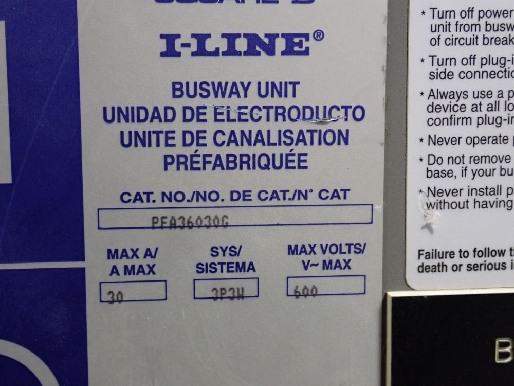 Square D 30 Amp / 600 Vac Bus Plug - Pfa36030g