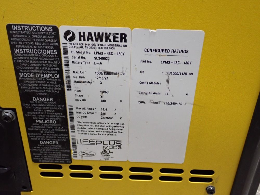 Hawker 24/36/48 V / 1500 Ah Battery Charger - Lpm3-48c-180y