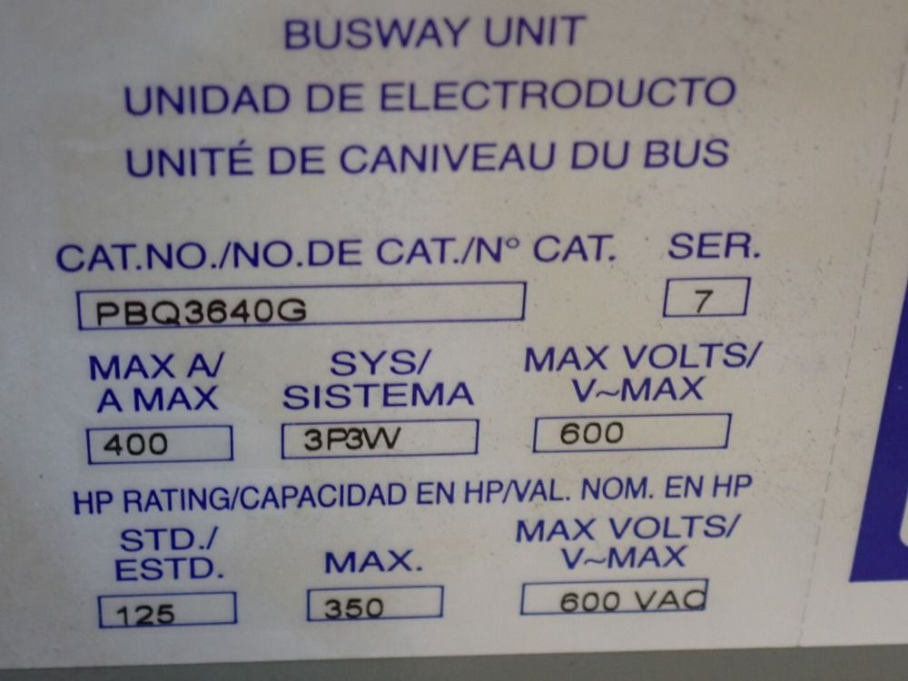 Square D 400 Amp / 600 Vac Busway Unit - Pbq3640g