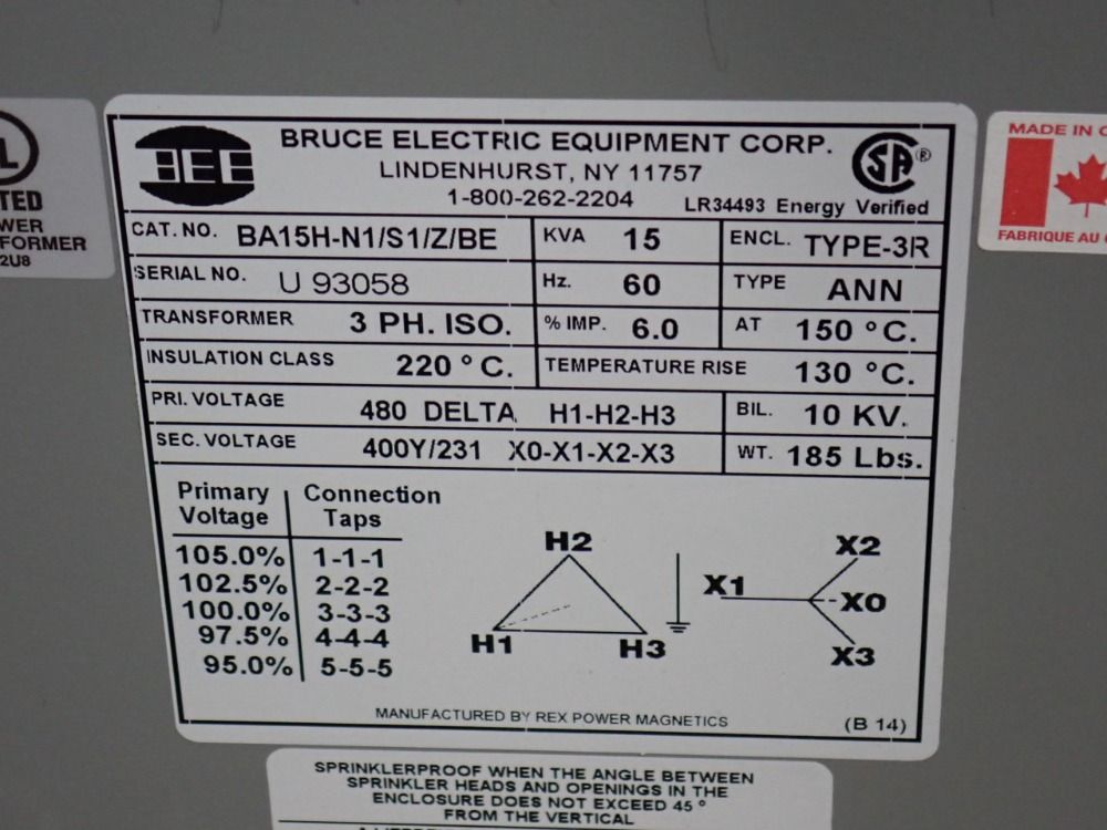 Bruce Electric 15 Kva Transformer - Ba15h-n1/s1/z/be