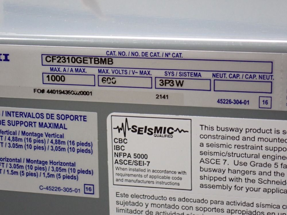 Square D 100 Amp / 600 Vac Busway - Cf2310getbmb