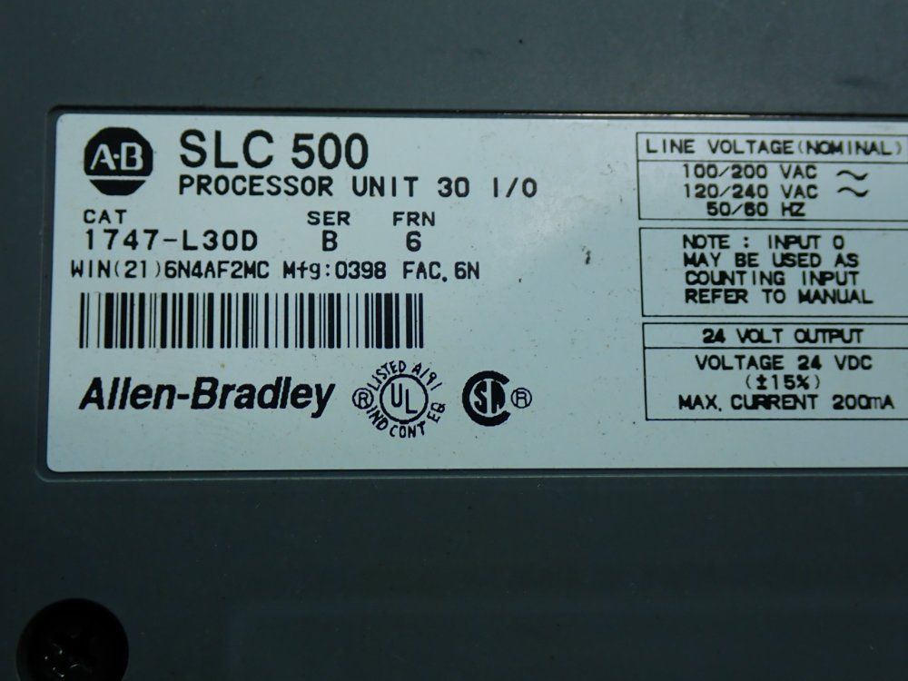 Allen Bradley 18-input 12-output Slc500 Fixed I/o Processor Module - 1747-l30d