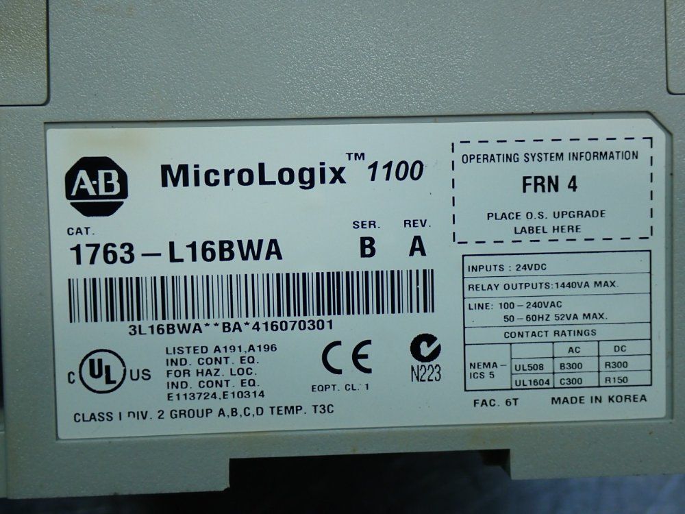 Allen Bradley Micrologix 1100 Small Logic Controller - 1763-l16bwa